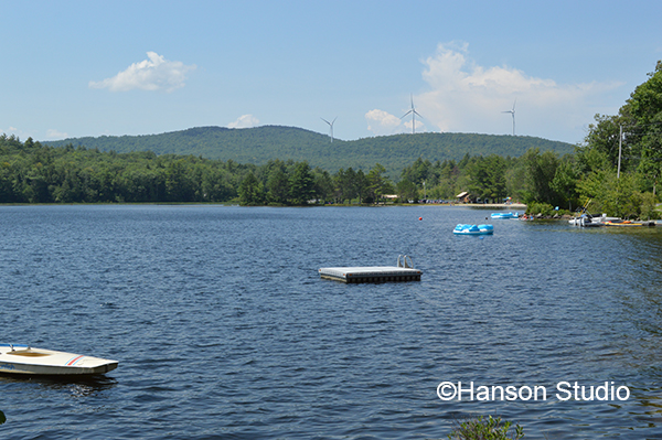 Antrim, NH - Gregg Lake, Dock, and Wind Turbines